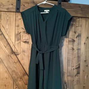 Green Crepe Dress with Tie Waist